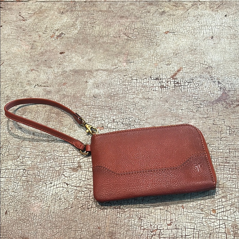 Frye Cognac Leather Wristlet Clutch